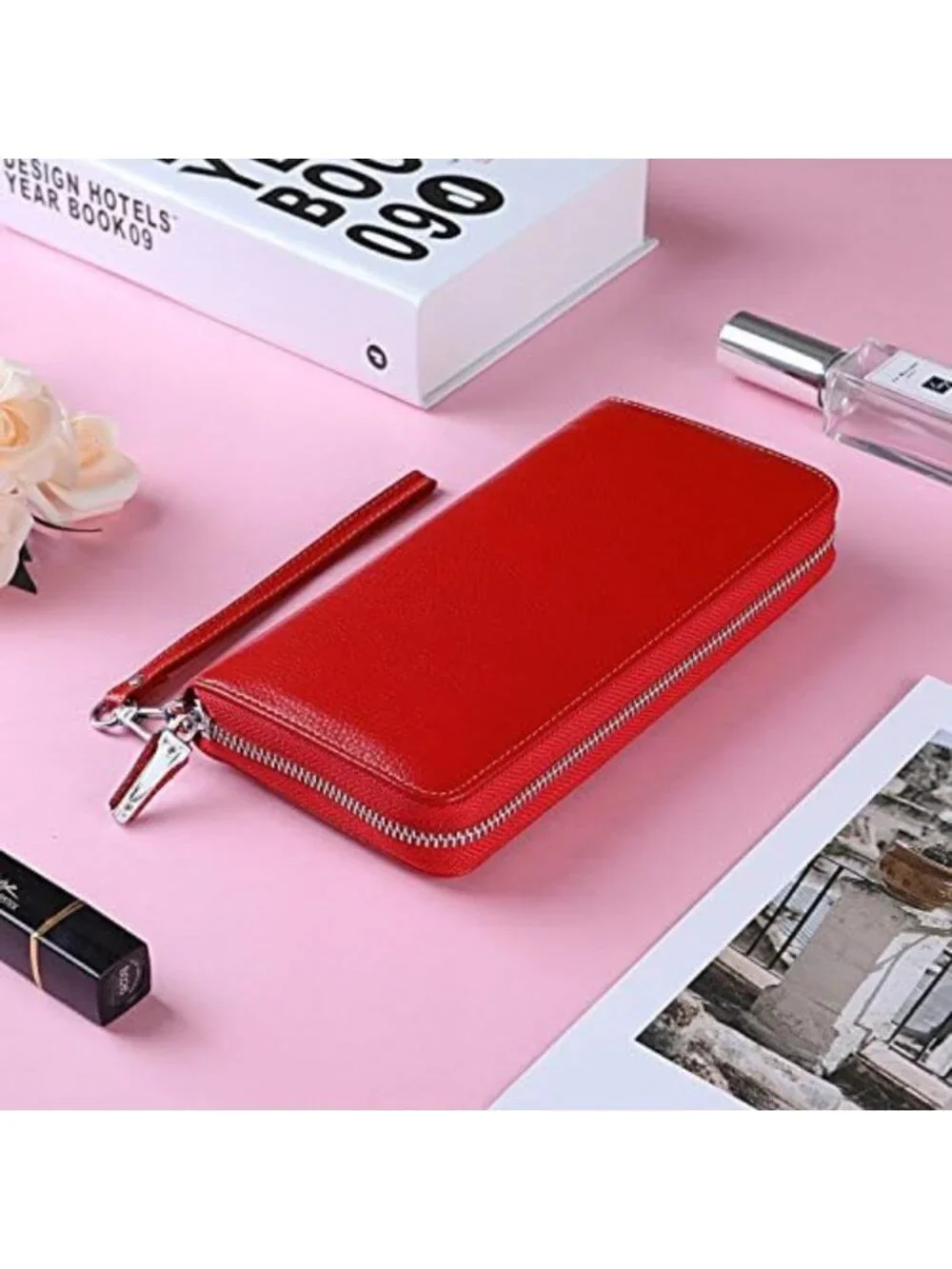Compact RFID Blocking Leather Wallet for Women - Bifold Purse with ID Windows